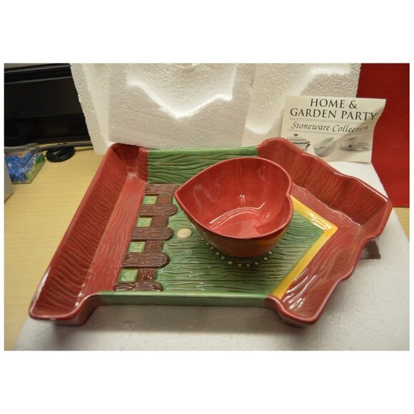 Home & Garden Party Chip & Dip Stoneware Ceramic Tray and Bowl NEW NOS - Picture 2 of 5